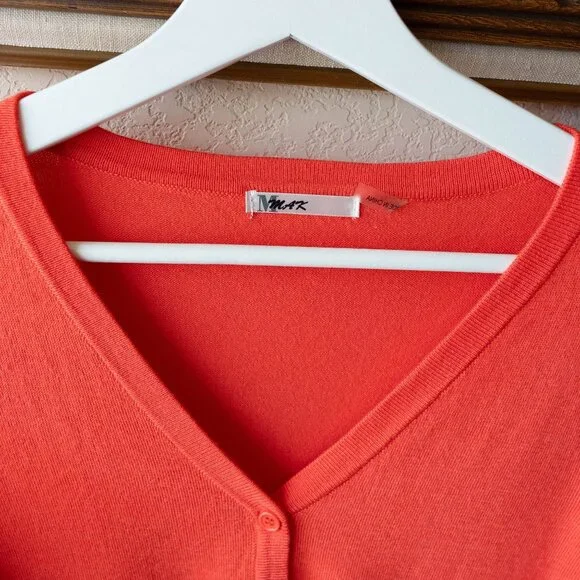 MAK Cardigan Sz L Peach Orange 3/4 Sleeve Button Up VNeck Sweater - Picture 3 of 7